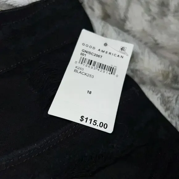 Good American Black Distressed Denim Shorts - Picture 2 of 5